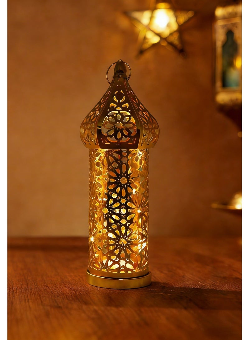 Moroccan Lanterns, Geometric Cutout Decorative LED Lights, Gold Metal Hanging Lanterns for Indoor Outdoor Home Decor, Table Centerpieces, Ramadan, Eid, Wedding Decorations, YB22-L - Image 1